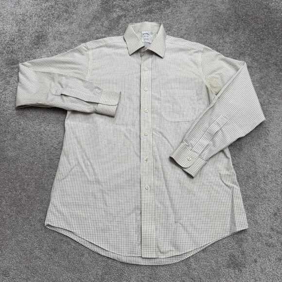 Brooks Brothers Extra Slim Non Iron Dress Shirt Mens 16 34 White Blue Check Work - Picture 1 of 16